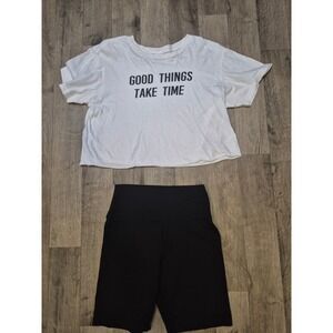 Workout Set Miken Flow Crop T-Shirt Cropped Garage Bike Shorts Size M 188